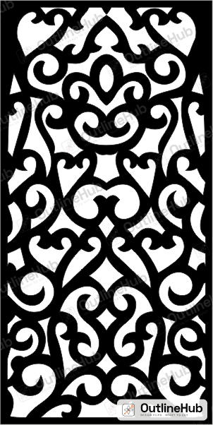 Scroll Damask Jaali Partition Panel: Jaali Panel laser cutting design